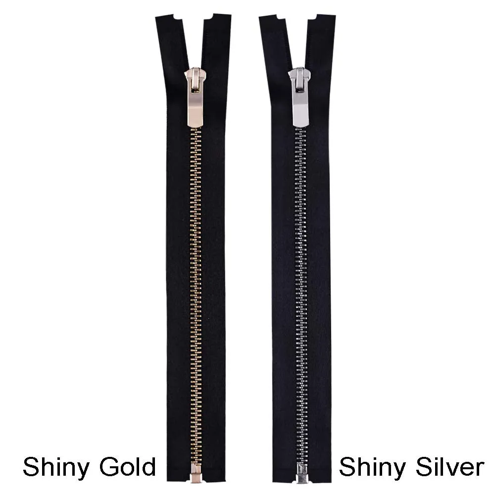 #5 Shiny Gold & Shiny Silver Soft Shiny Black Satin Tape Zipper