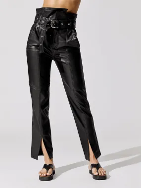 Anniston Split Hem Leather Pant - Black