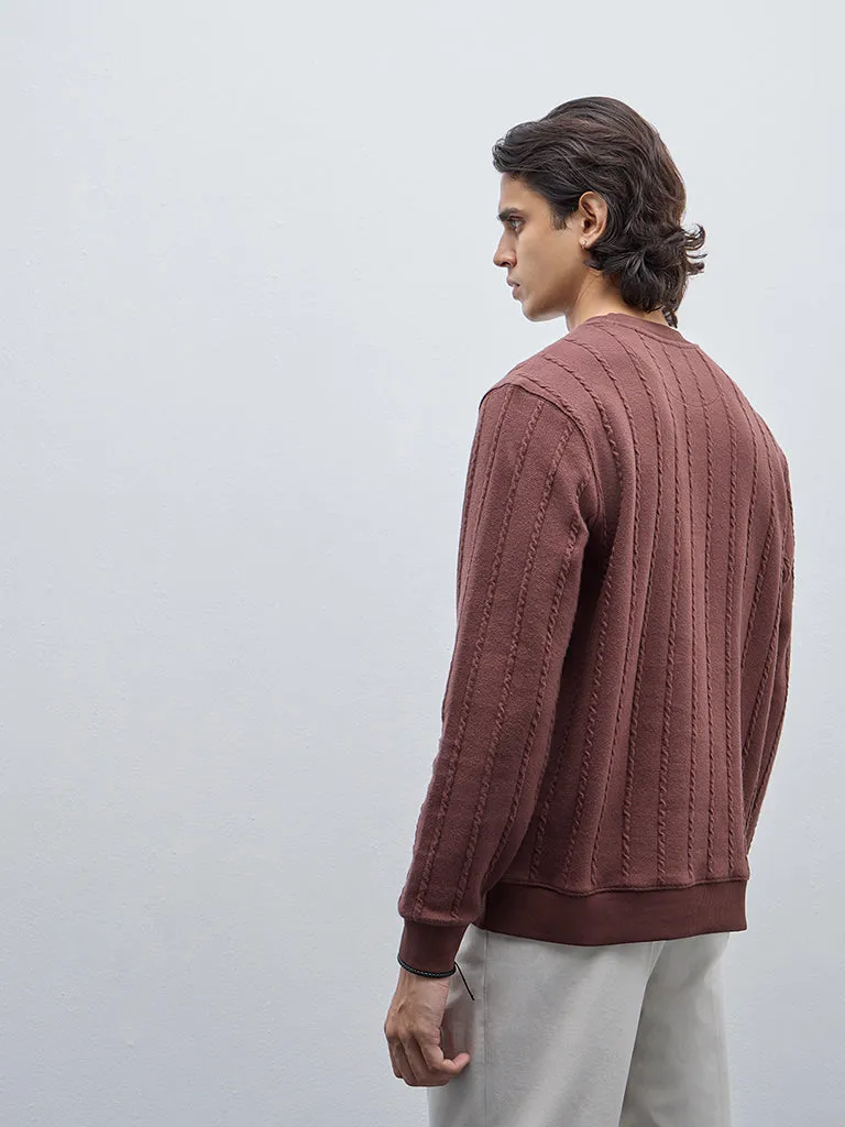 Ascot Brown Knitted Relaxed-Fit Cotton Sweater