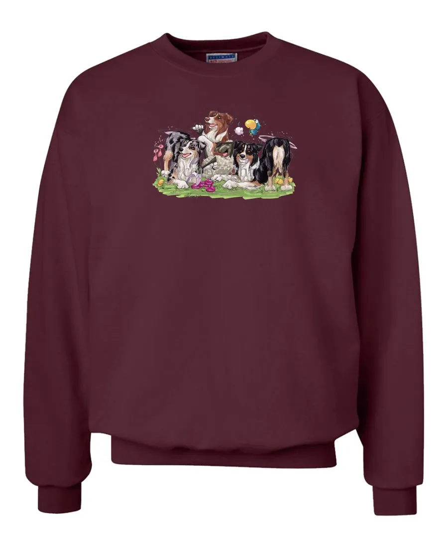 Australian Shepherd - Group Tickling Sheep - Caricature - Sweatshirt