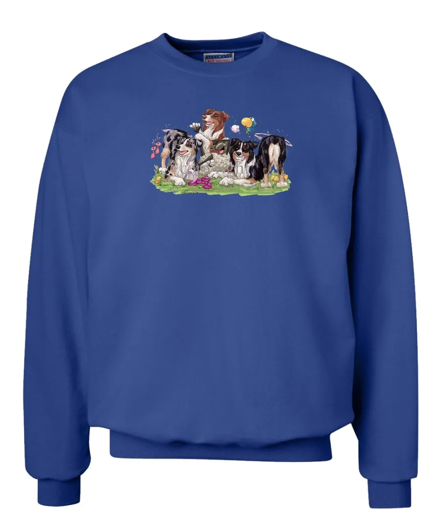 Australian Shepherd - Group Tickling Sheep - Caricature - Sweatshirt