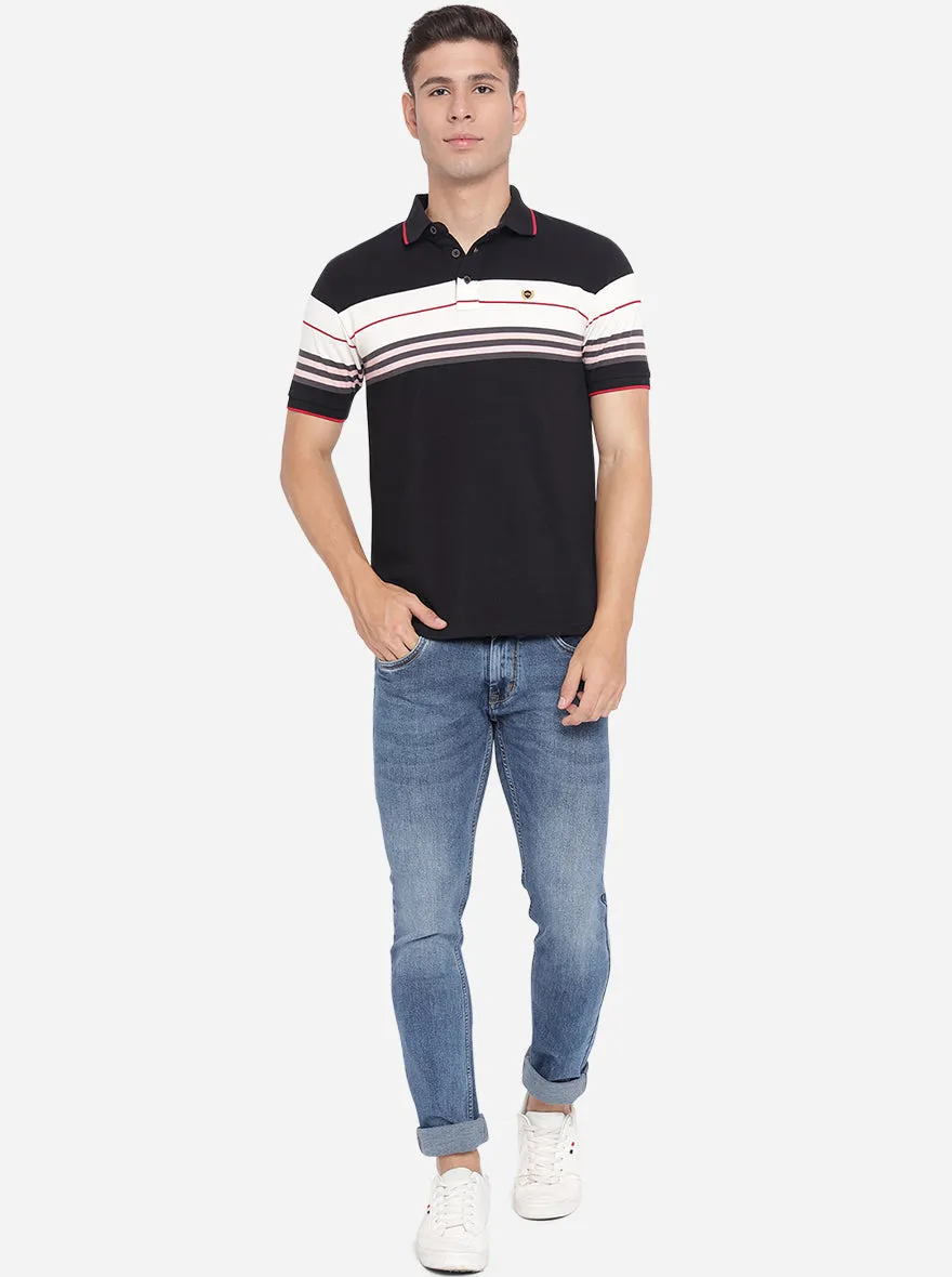 Black & White Striped Slim Fit Polo T-Shirt | JadeBlue