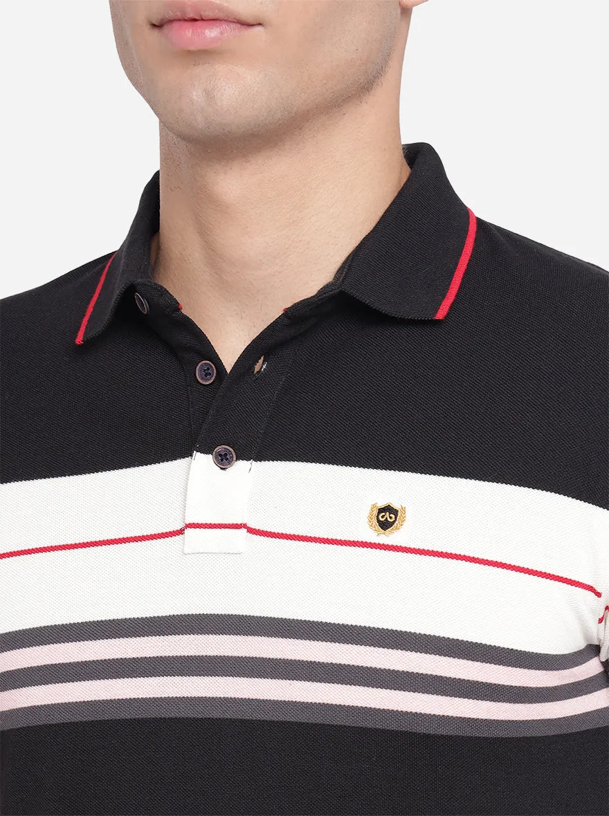 Black & White Striped Slim Fit Polo T-Shirt | JadeBlue