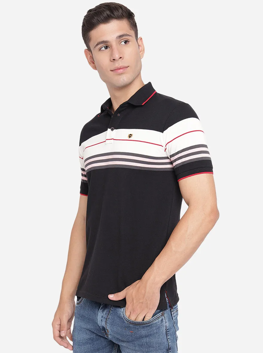 Black & White Striped Slim Fit Polo T-Shirt | JadeBlue