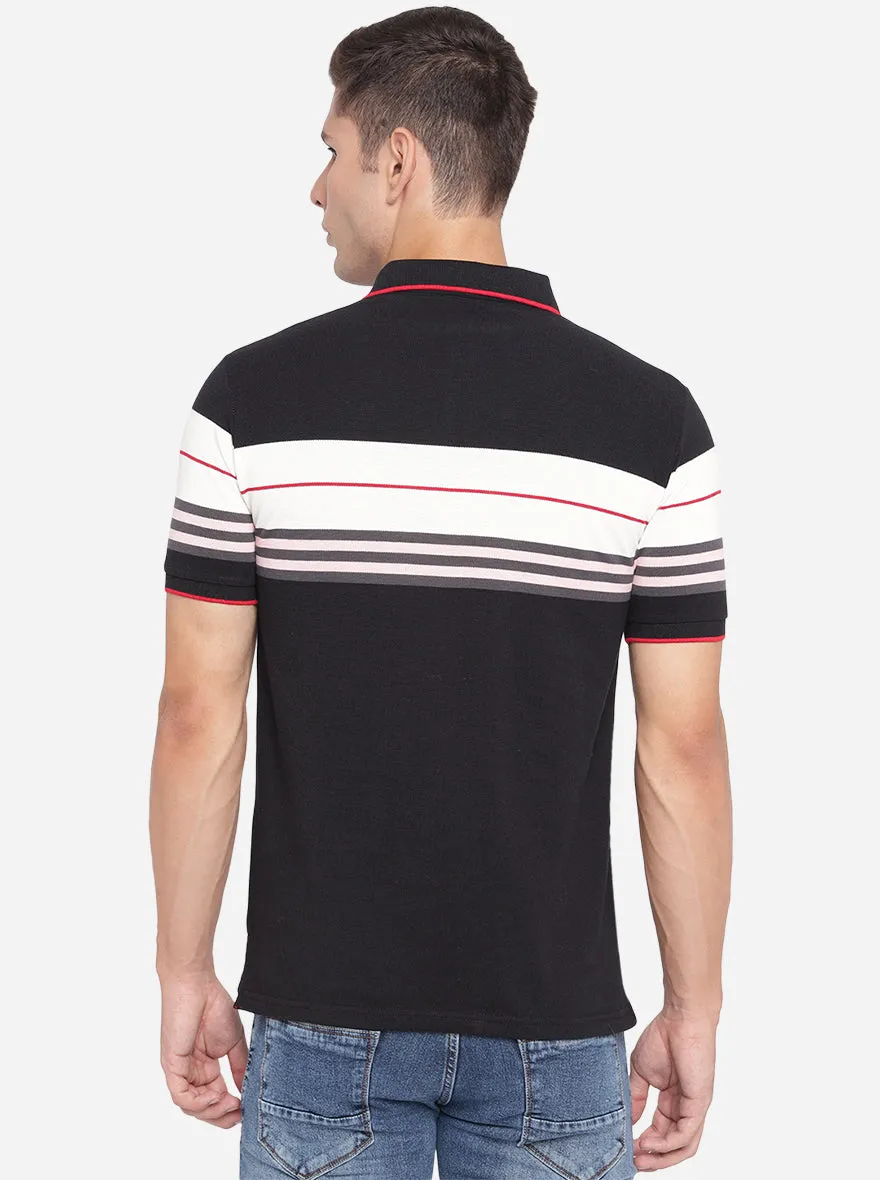 Black & White Striped Slim Fit Polo T-Shirt | JadeBlue