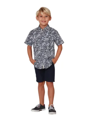 Boys cotton Hawaiian shirt in a primitive print