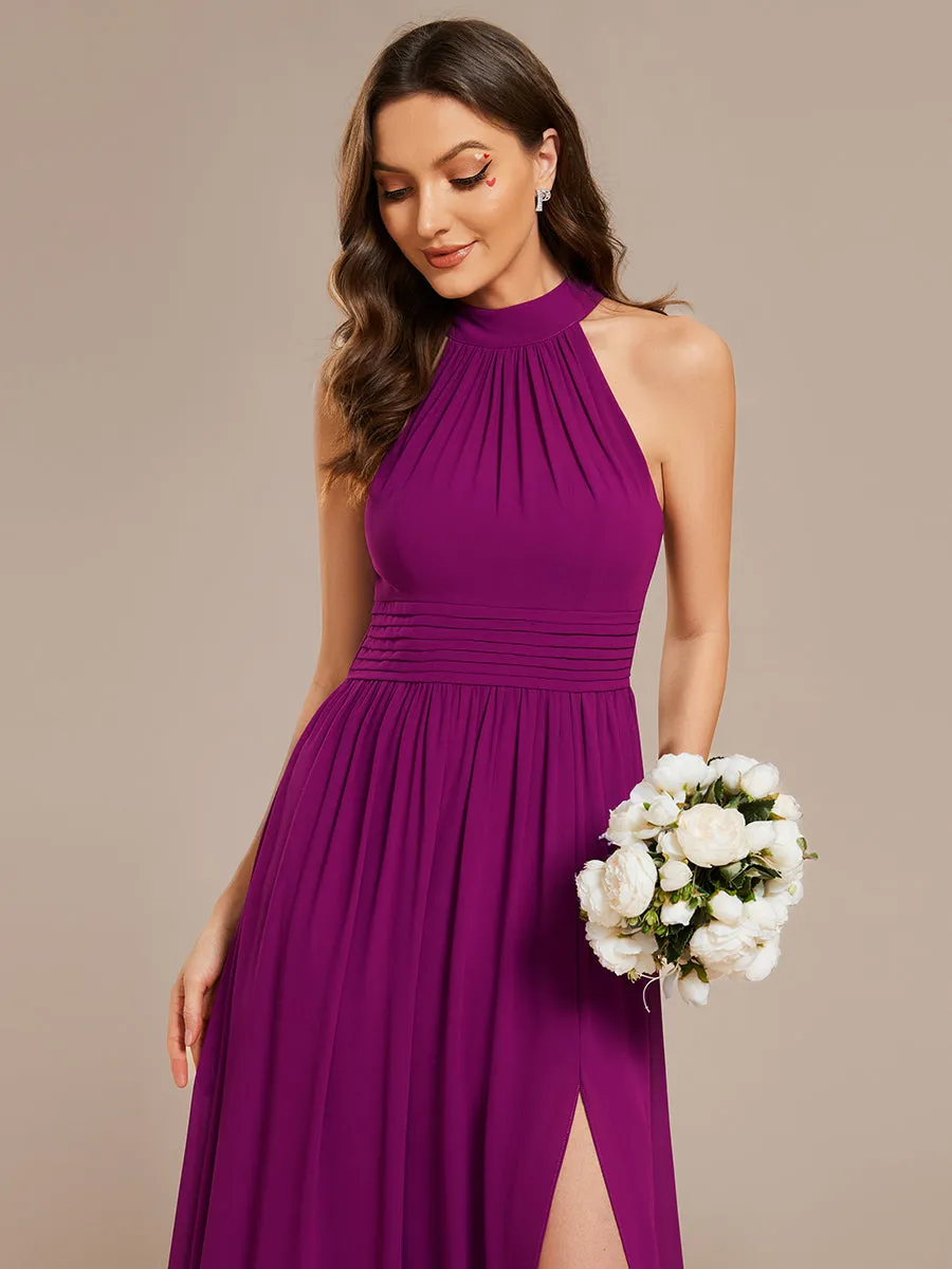 Chiffon Halter Neckline Sleeveless Evening Dresses