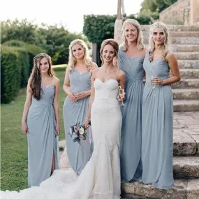 Chiffon One Shoulder Side Slit Long Cheap Bridesmaid Dresses Online, WG247