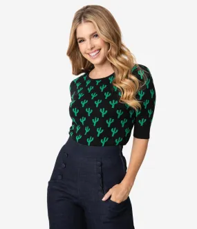 Collectif Black & Green Cactus Chrissie Knit Sweater