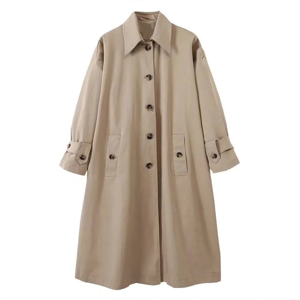 Commute Letter Lapel Collar Single Button Long Wind-Breaker