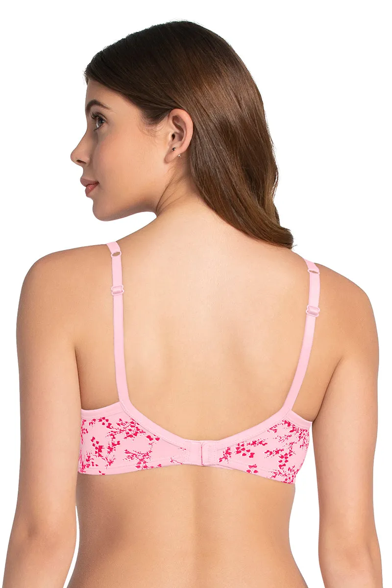 Cotton Casual Padded Non-wired Printed T-shirt Bra - Pink Nectar Pr