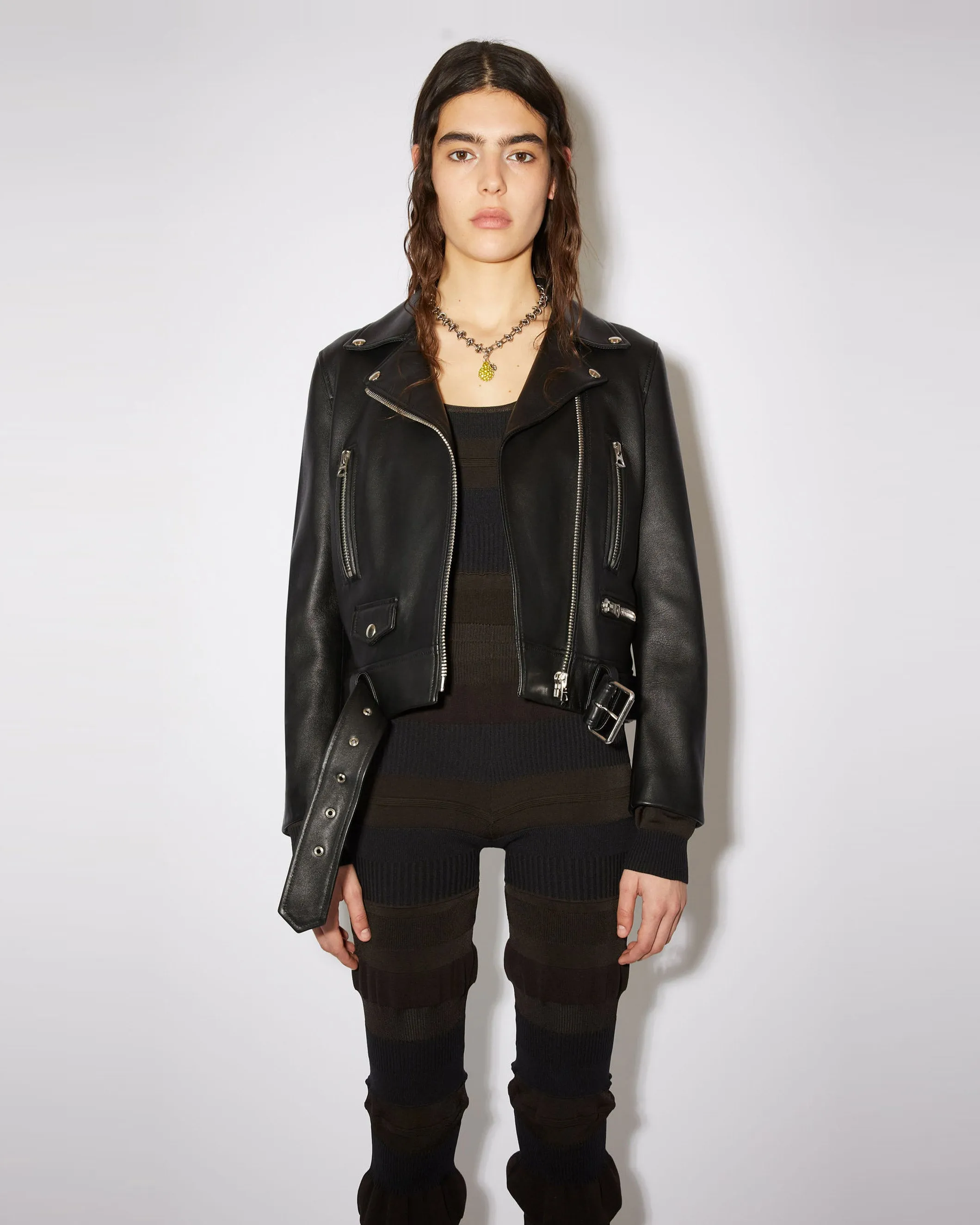 Cropped Leather Biker Jacket