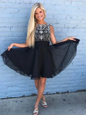 Cute Rhinestone Beaded Chiffon Short Black Homecoming Dresses 2018, BDY0173