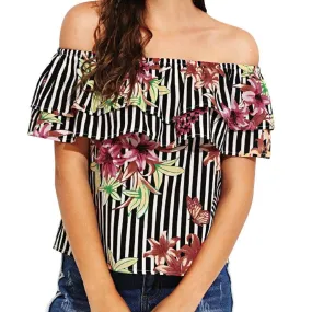 FLORA’S FLORAL STRIPE RUFFLED TOP