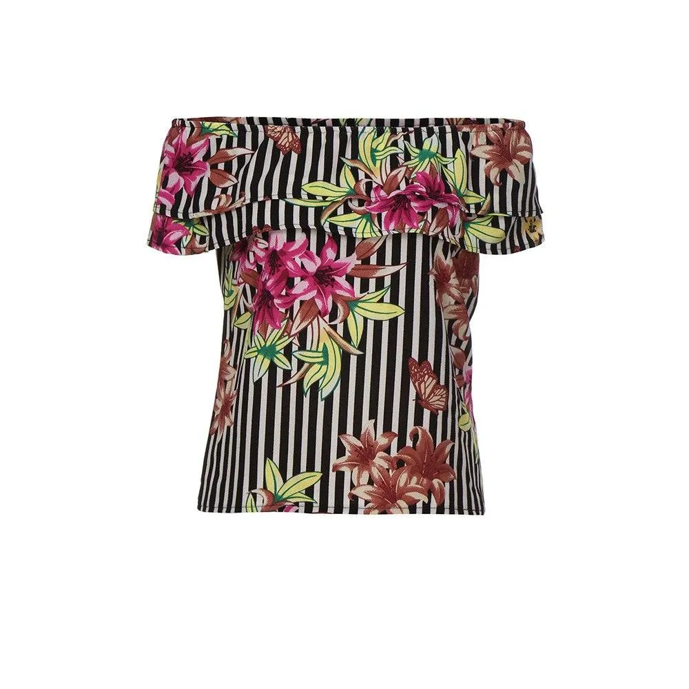 FLORA’S FLORAL STRIPE RUFFLED TOP