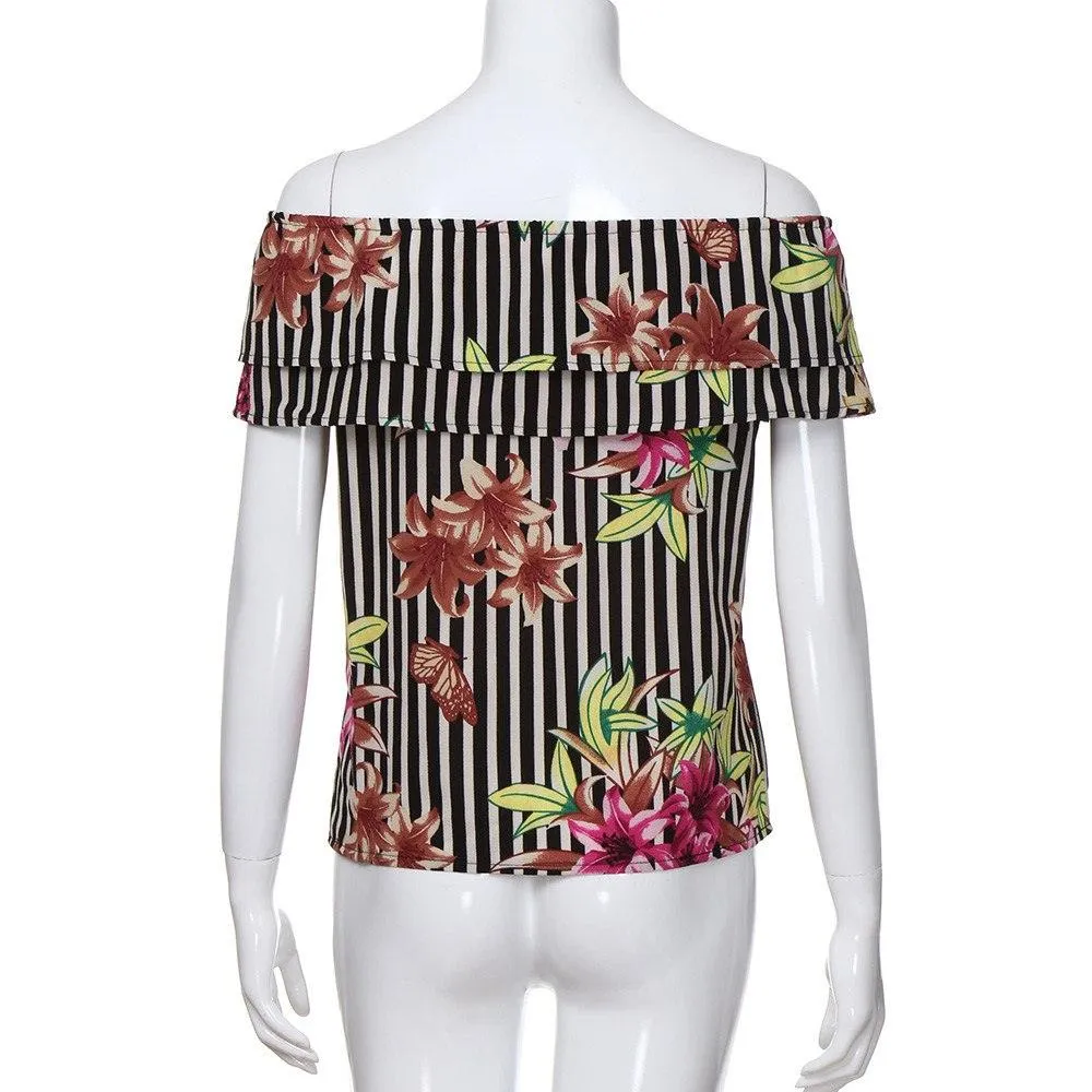 FLORA’S FLORAL STRIPE RUFFLED TOP