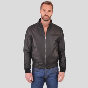 Flynn Black Bomber Leather Jacket