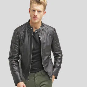 Hung Black Leather Racer Jacket