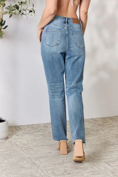 Judy Blue Distressed Raw Hem Straight Jeans