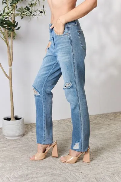 Judy Blue Distressed Raw Hem Straight Jeans