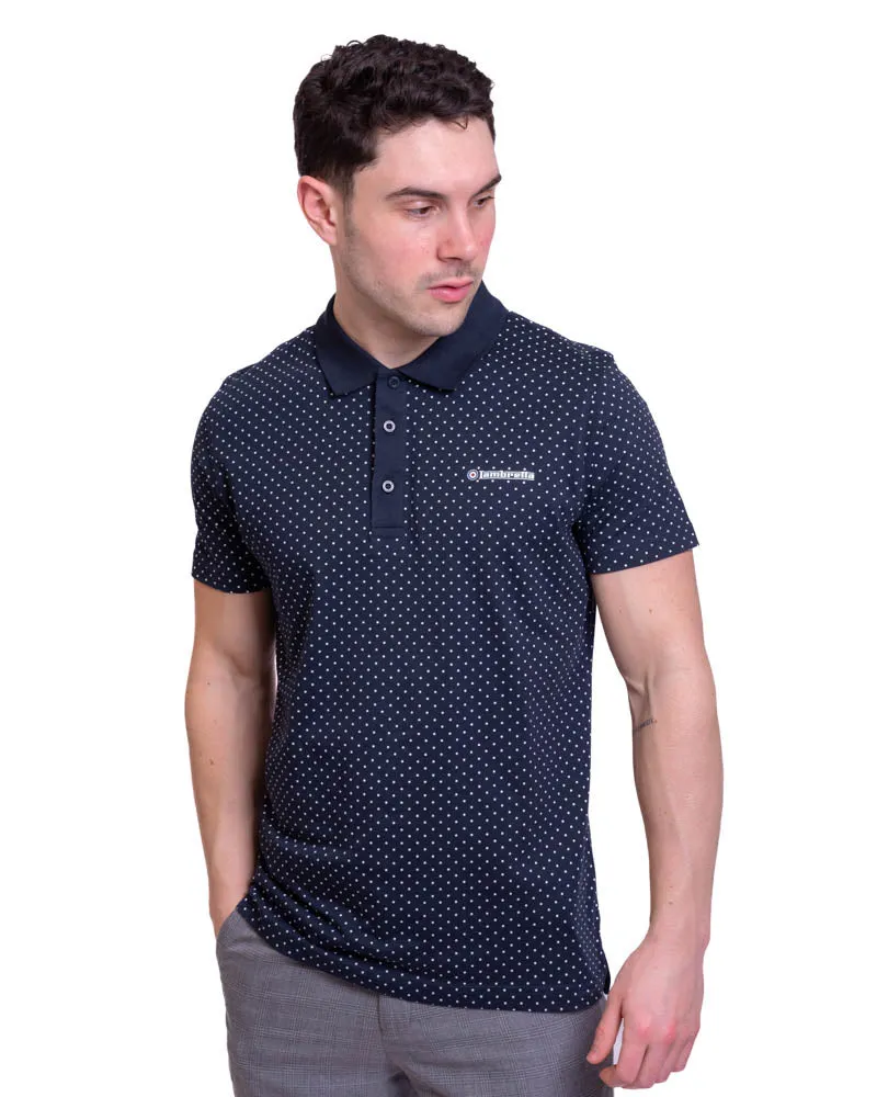 Lambretta Men's SS1323 Polkadot Polo Shirt Navy Blue