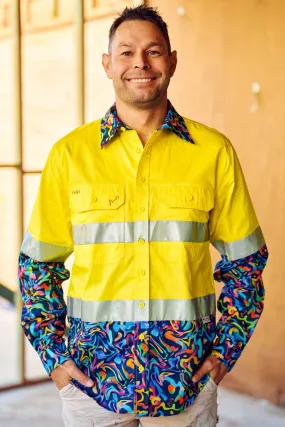 Men's Pearler Yellow Day/Night Hi Vis 2.0 Full Button Work Shirt