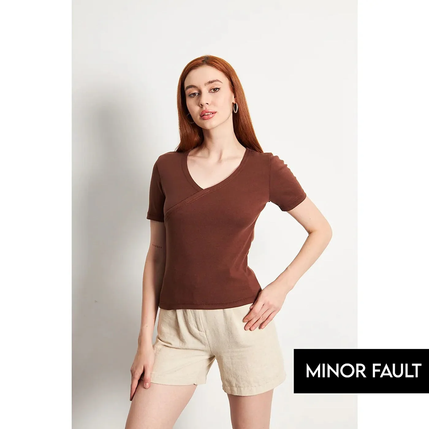 (Minor Fault) Brown Double Breasted Knit Top