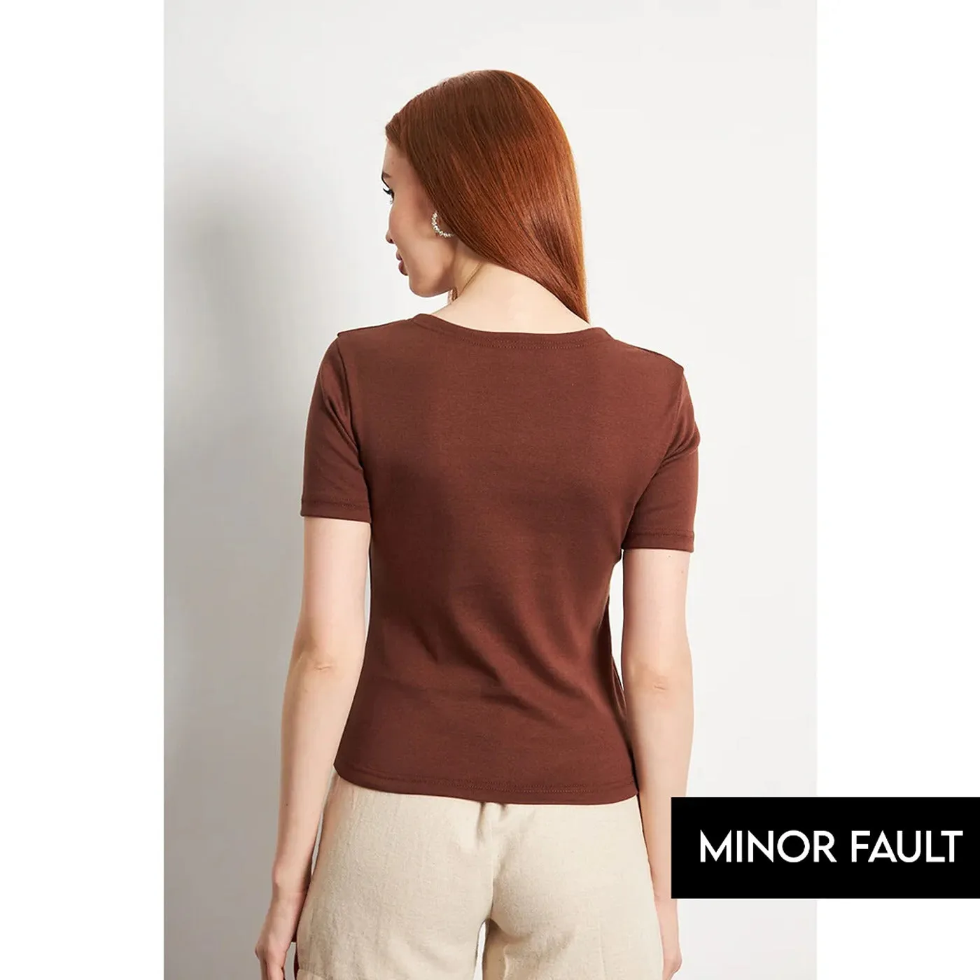 (Minor Fault) Brown Double Breasted Knit Top