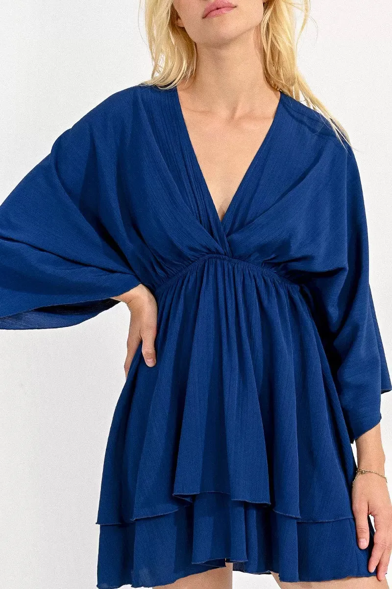 Molly Bracken Loose-Fitting V-Neck Dress in Navy Blue