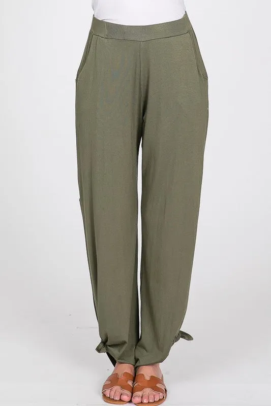 Olive Split Side Tied Hem Pants