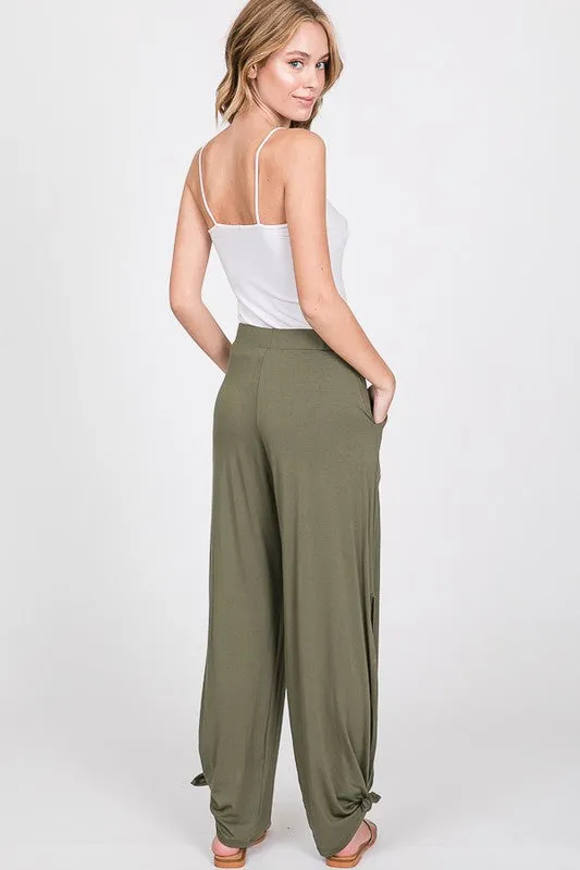 Olive Split Side Tied Hem Pants