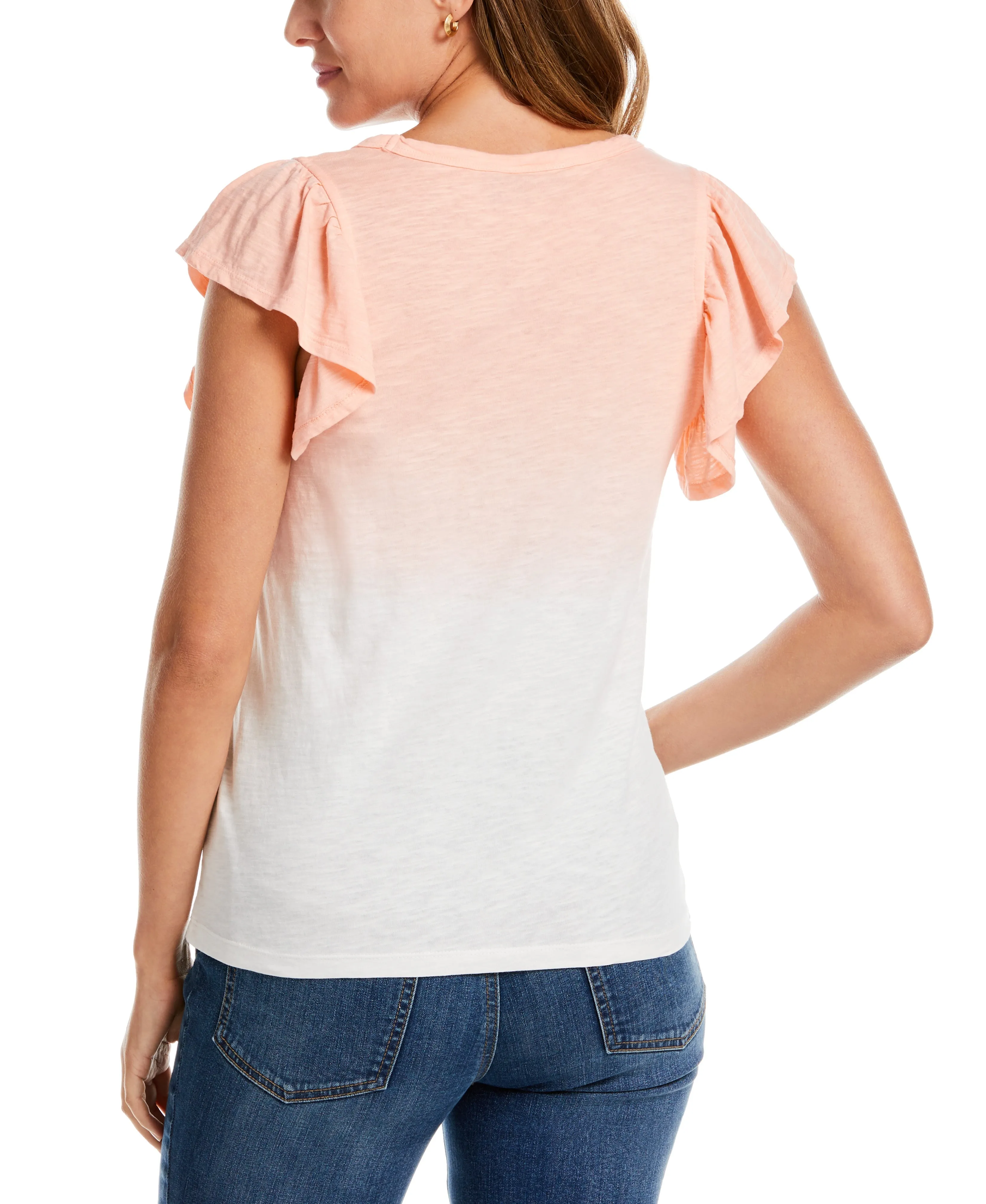 Petite Size Scoop Neck Ruffle Sleeve Tee