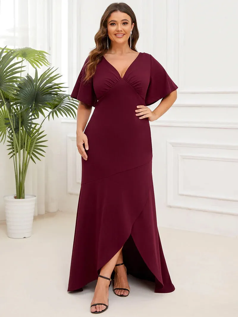 Plus Size High Low V Neck Evening Dresses