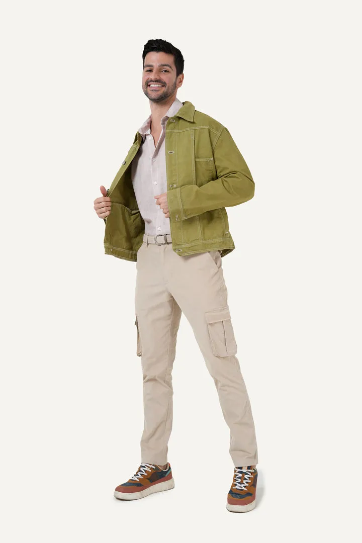 Sandy Beige Corduroy Stretch Cargo Pants (Ali Fazal x Elle)