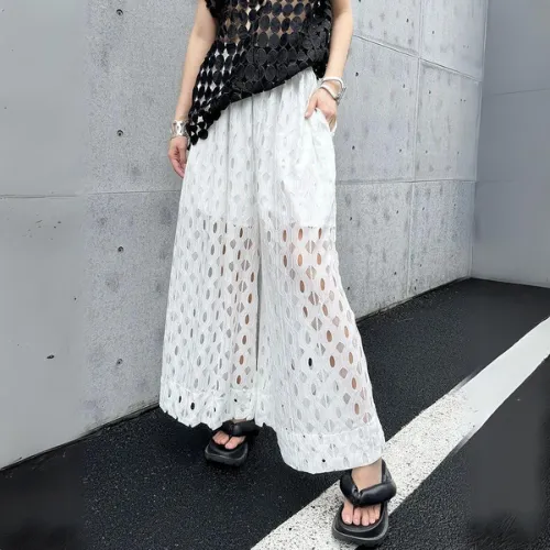 Urban Style Wide-Leg Net Trousers