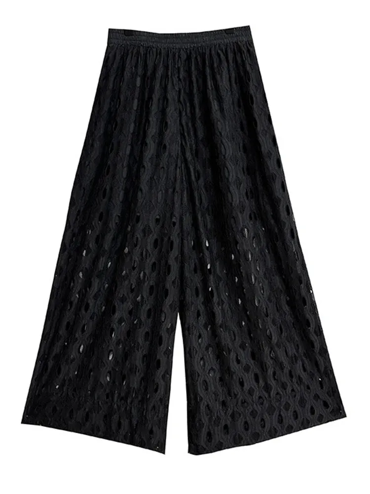 Urban Style Wide-Leg Net Trousers