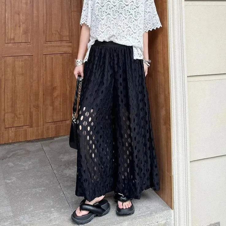 Urban Style Wide-Leg Net Trousers