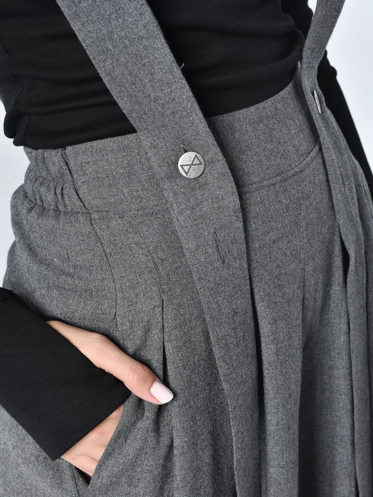 Wide-Leg Wool Pants With Suspenders