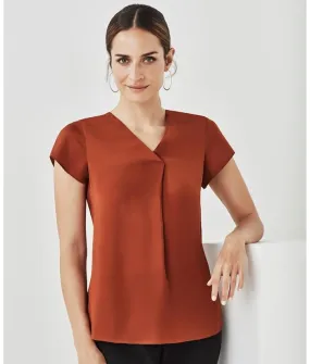 Womens Kayla V-neck Pleat Blouse