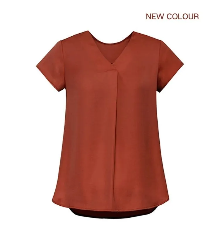 Womens Kayla V-neck Pleat Blouse