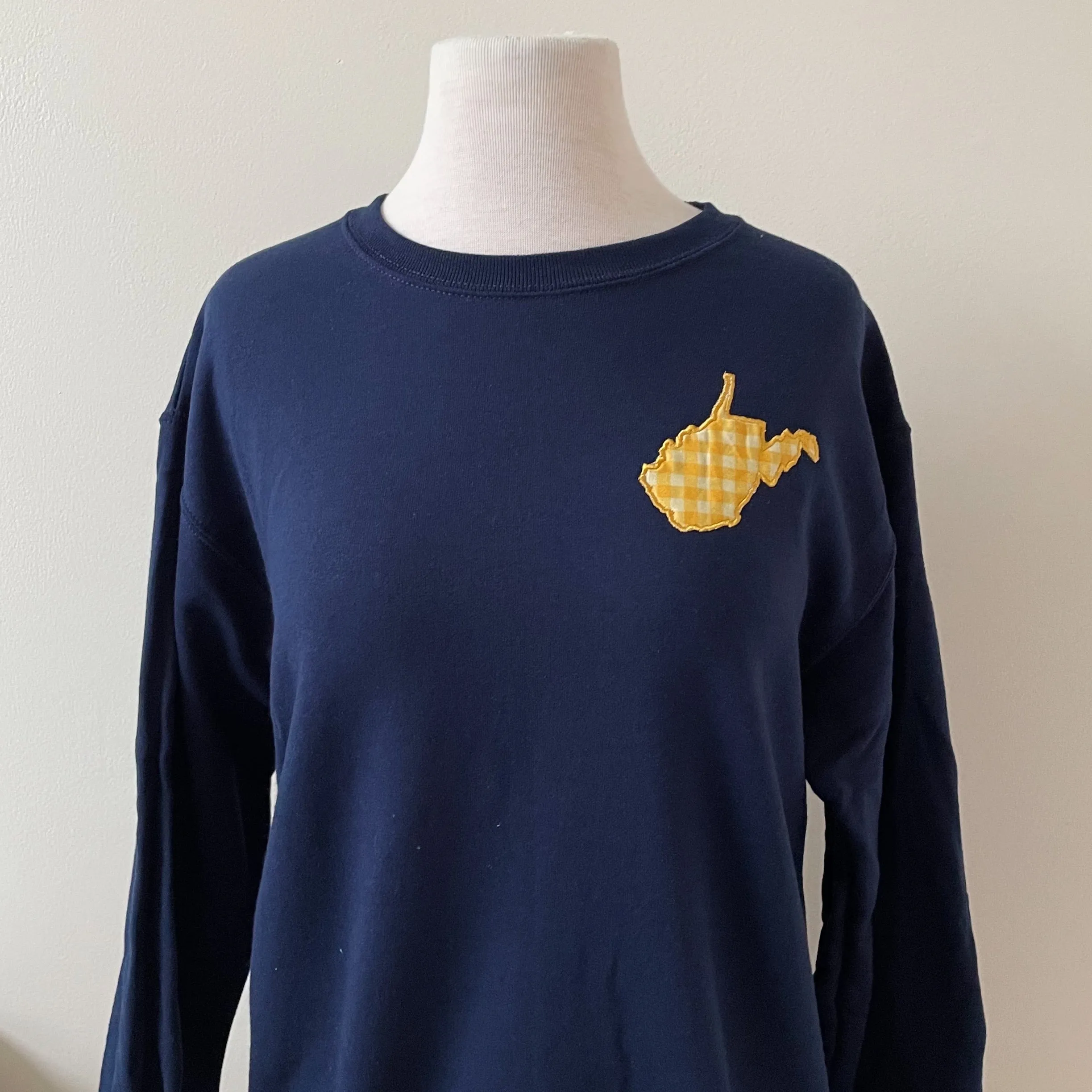 WV Navy Gingham Crewneck Sweatshirts