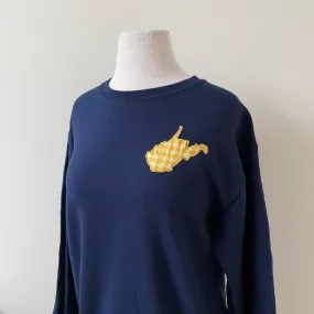 WV Navy Gingham Crewneck Sweatshirts