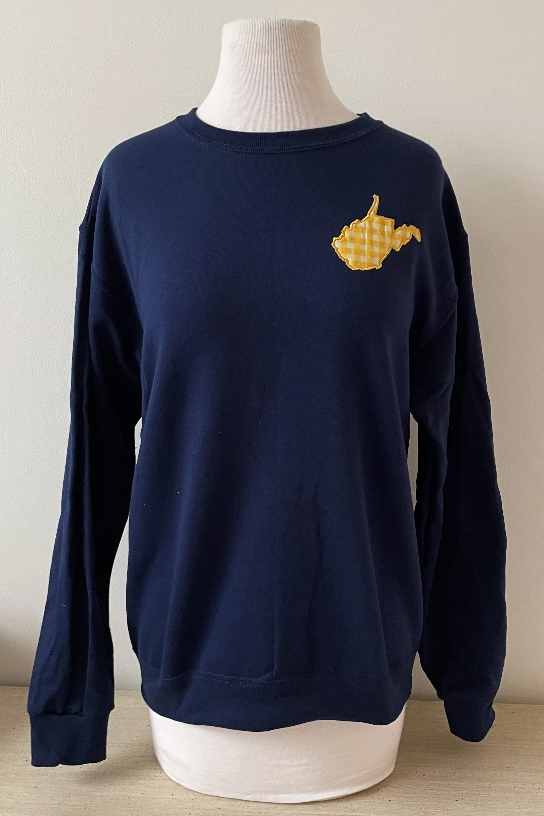 WV Navy Gingham Crewneck Sweatshirts