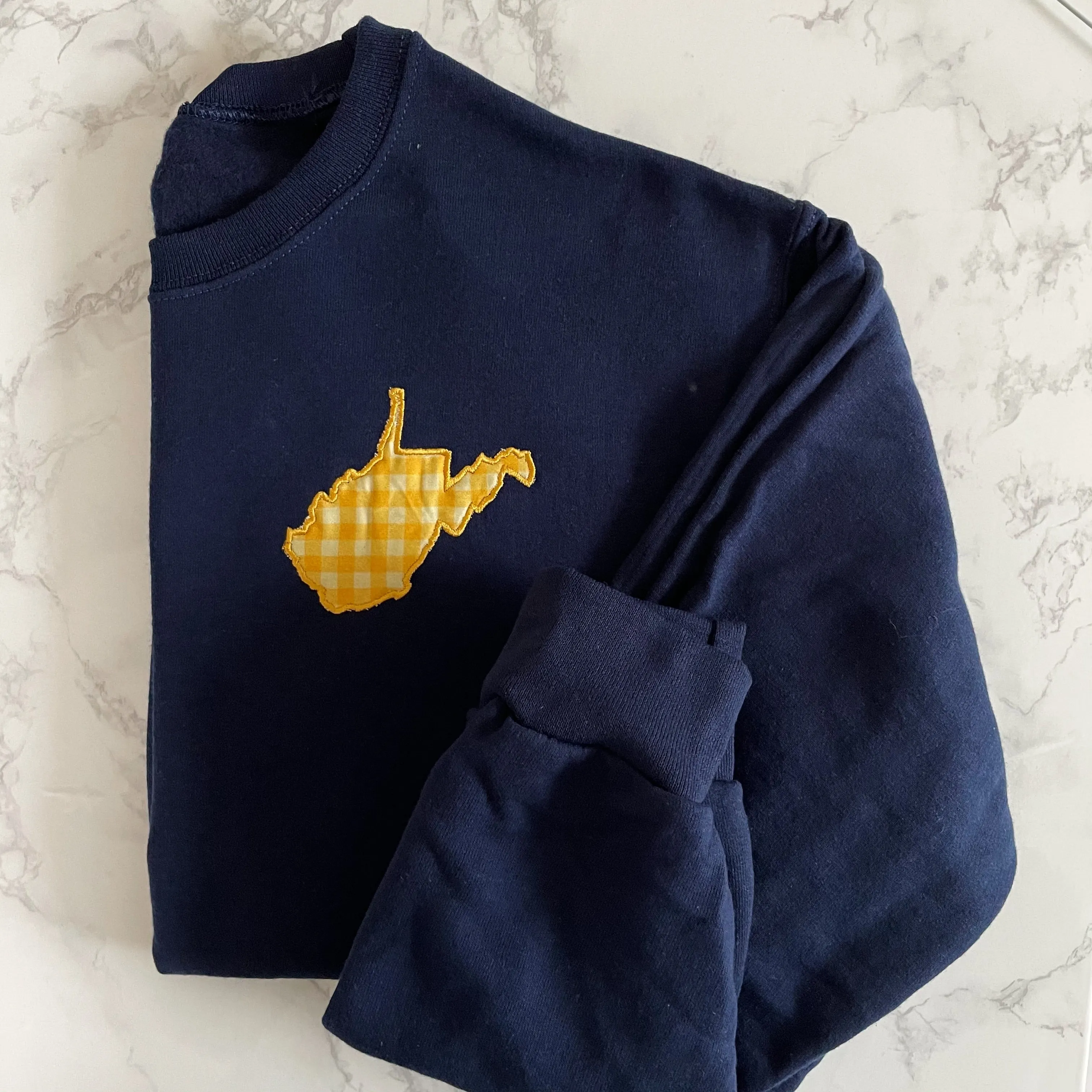 WV Navy Gingham Crewneck Sweatshirts